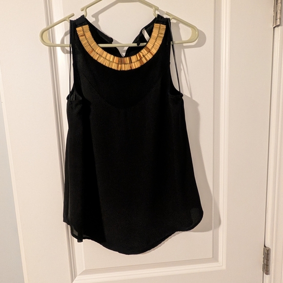 Sage Tops - Elegant Sheer Black Sleeveless Top with Gold Accents